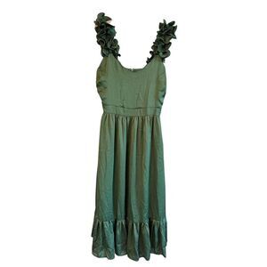 Lulus Womens Emerald Green Extravagant Ease Ruffled Tiered Midi Dress Medium